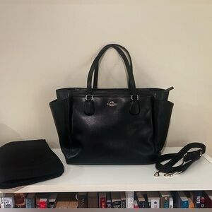 Coach Large Black Leather Tote Diaper Bag/Laptop Bag w Gold Accents EUC